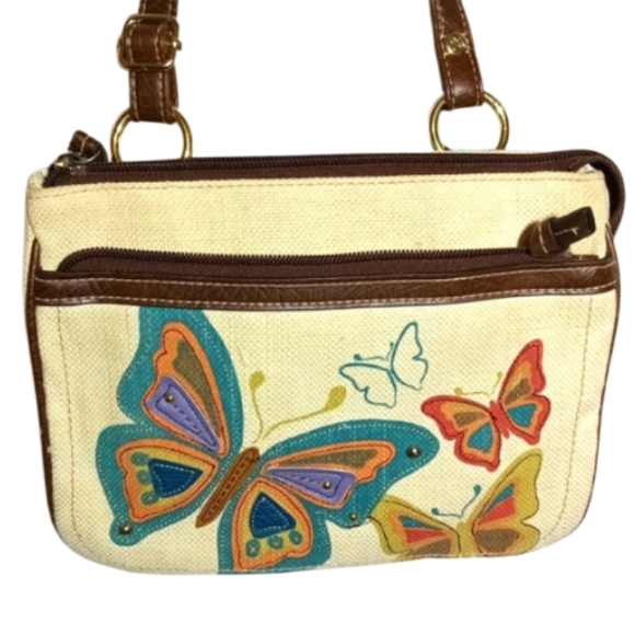 Relic Beautiful Butterfly Medium Purse /Bag Cream Tone & Brown Accents. - Picture 3 of 17